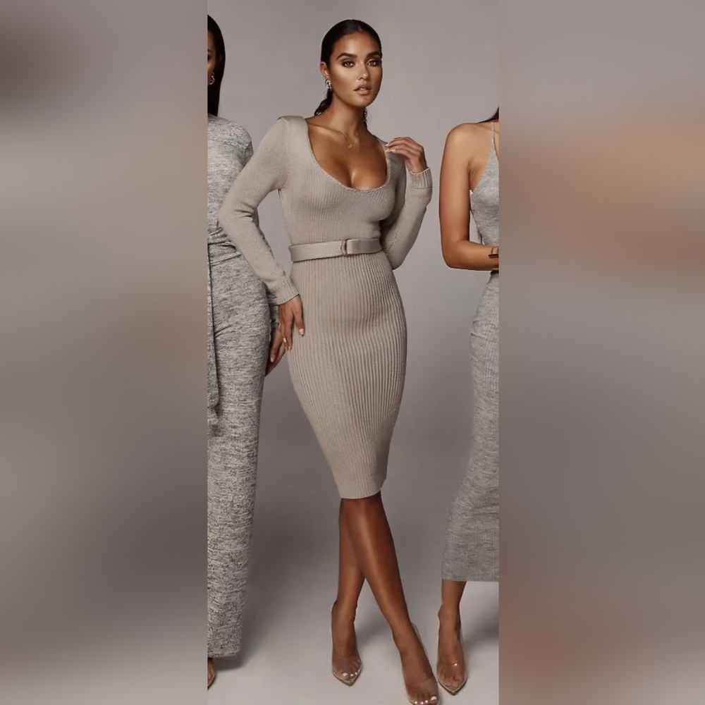 Jluxlabel Gray Knit Fitted Sweater Dress Claire